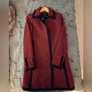 J. Crew Burgundy Trench Coat with Black Trim